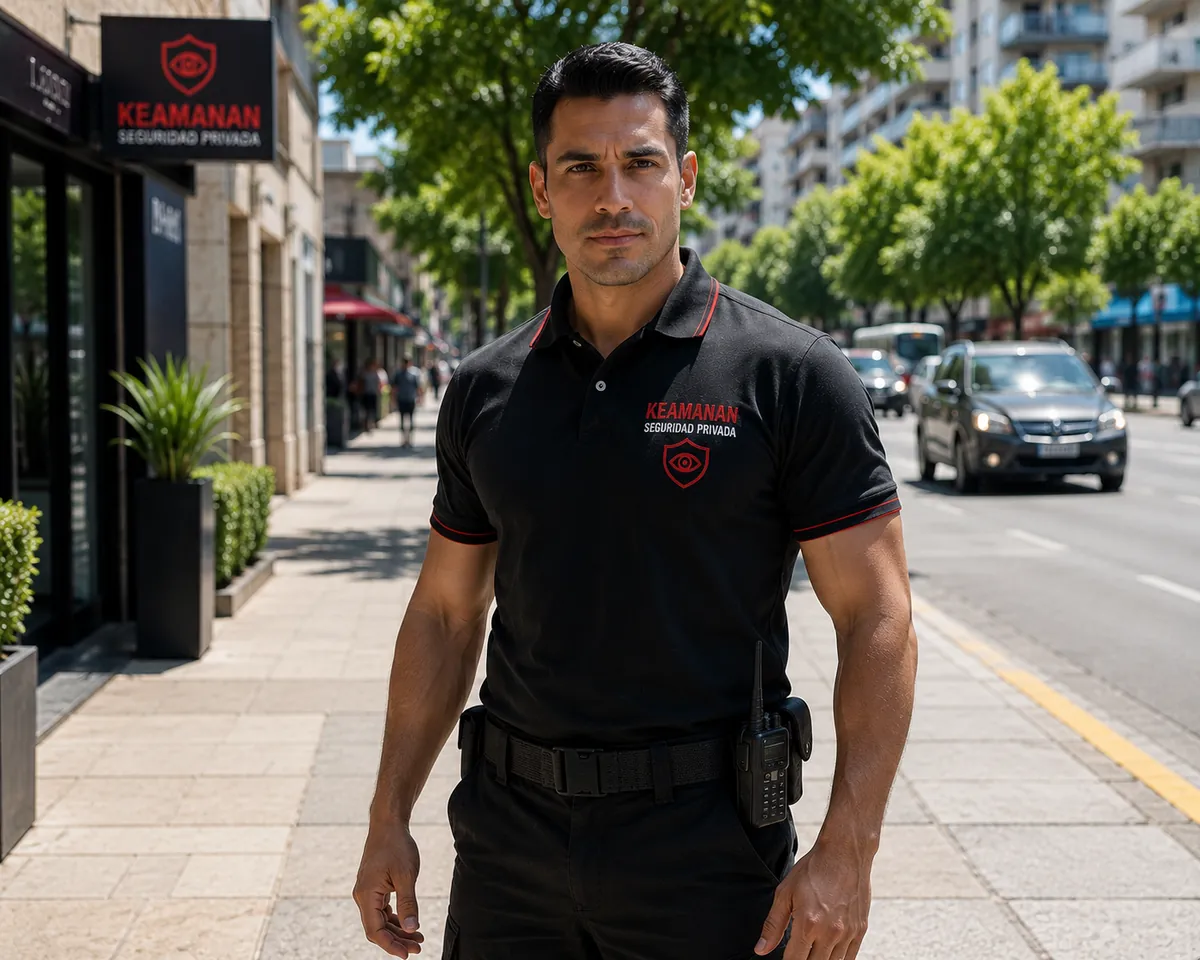 Guardia uniformado de Keamanan SRL en servicio de seguridad privada en San Fernando